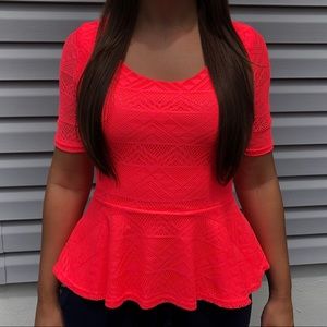🌟 Charlotte Russe 🌟 Neon Pink Peplum Blouse (M)